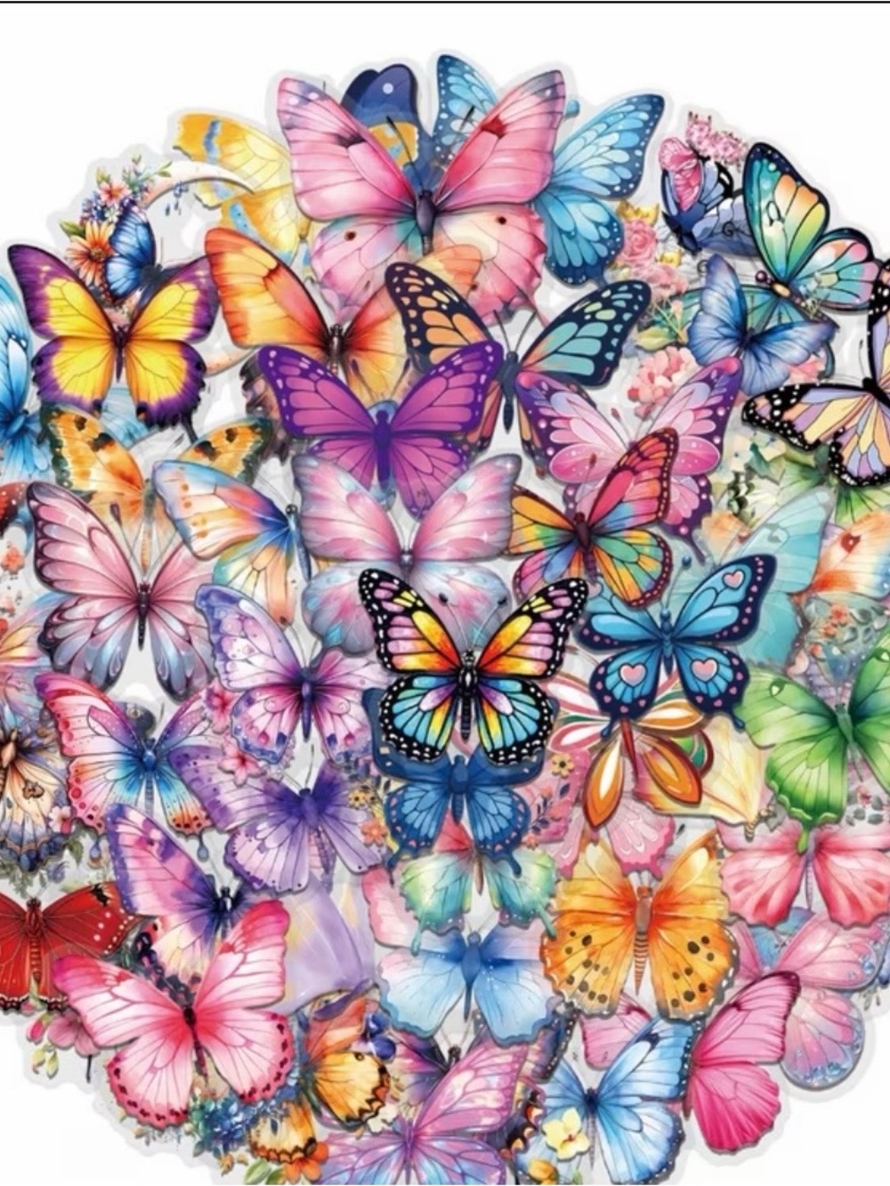 (62) Colorful Transparent Butterfly Stickers- Assorted Multicolor Butterflies